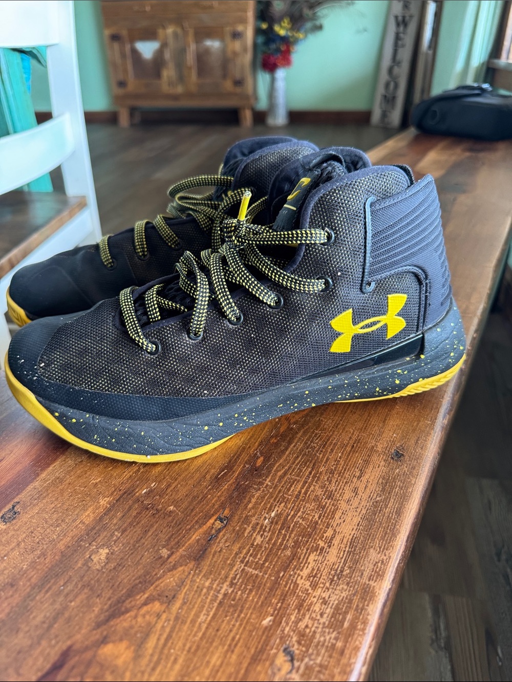 Under Armour Black and Yellow High-Top Athletic Sneakers